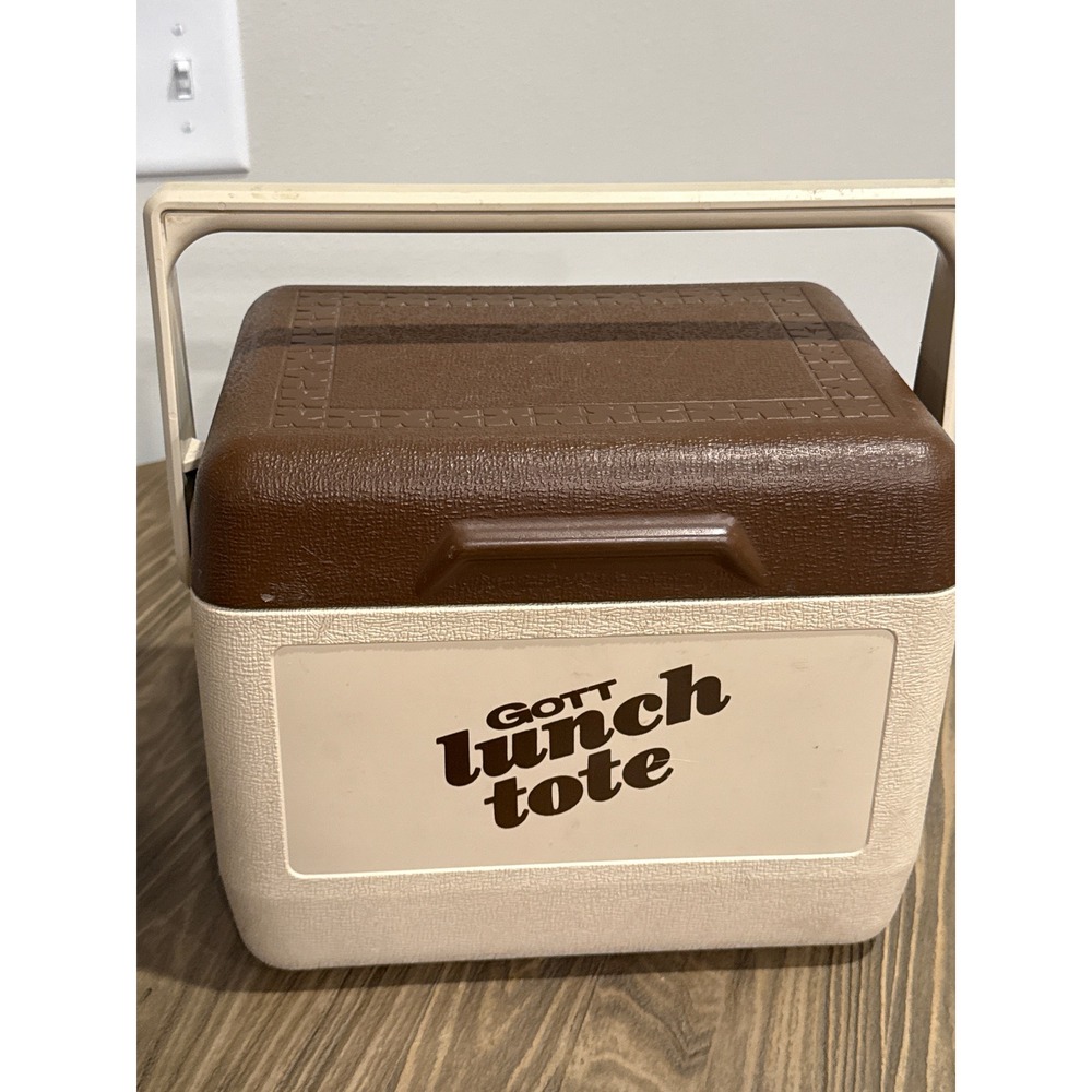 Vintage Gott Lunch Tote Cooler Tan Brown Insulated Picnic Box USA Made 6 Pack
